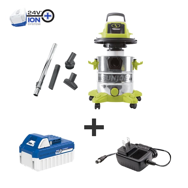 Sun Joe 24V iON+ 5.3-Gallon Cordless 4.0-Ah Portable Stainless Steel Wet/Dry Vacuum 24V-WDV6000 - main